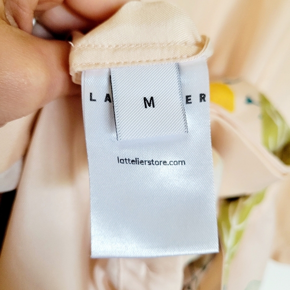 LATTELIER Floral Print Silk Short Sleeve Shirt Dress M - Picture 11 of 11